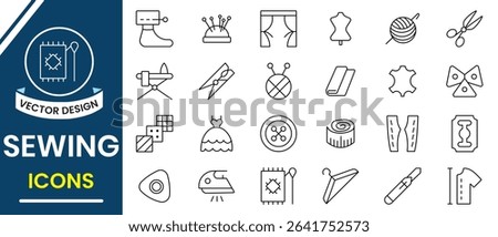 Sewing and needlework icons set collection. Sewing icon, vector set design such as  needle, sewing machine, thread spool, button, including needles, thread, embroidery hoop, cross stitch, zipper.