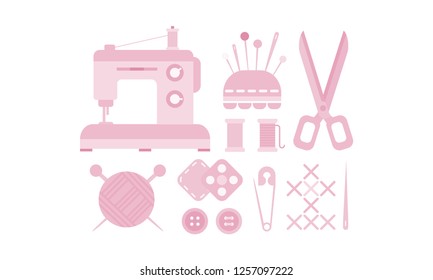 Sewing and needlework icons set, tailoring, dressmaking vector Illustration