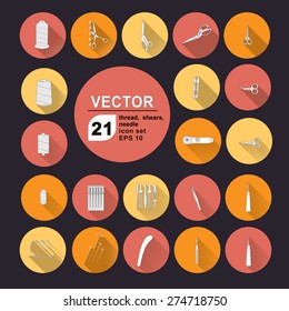 Sewing and needlework icons set vector collection for web color thread, shears, needle