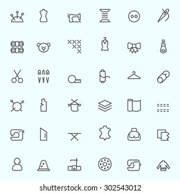 Sewing and needlework icons, simple and thin line design