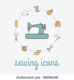 Sewing And Needlework Icons. Sewing Studio Poster.