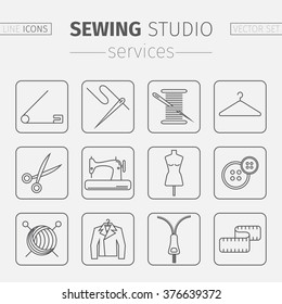 Sewing and needlework icons. Sewing studio vector design.