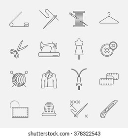 Sewing and needlework line icons.