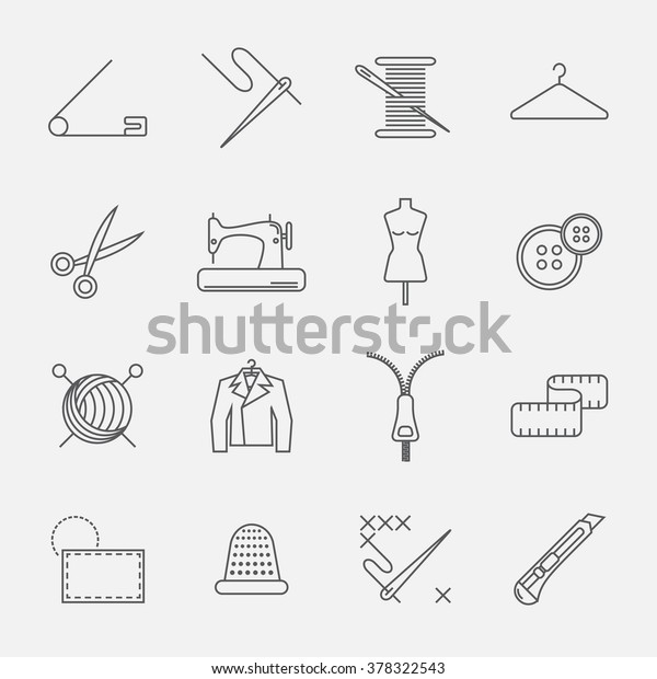 Sewing Needlework Line Icons Stock Vector Royalty Free 378322543