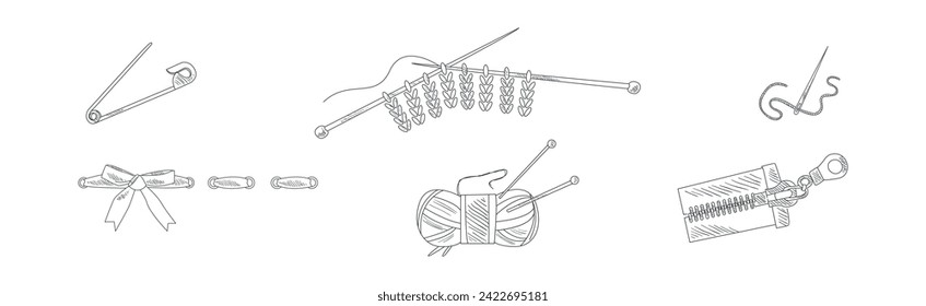 Sewing and Needlework Line Sketch Object and Element Vector Set