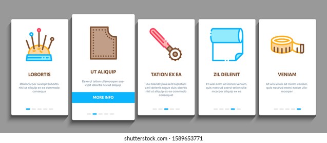 Sewing And Needlework Onboarding Mobile App Page Screen. Sewing Needle And Measure, Dummy And Bobbin, Button And Fabric Concept Illustrations