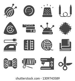 Sewing and Needlework Tool Gray Icon Set, Vector Illustrations