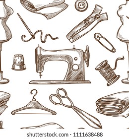 Sewing needlework vector sketch pattern background