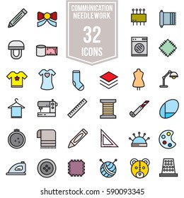 sewing and neesdlework vector flat icons set, illustration EPS10