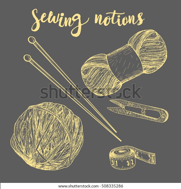 Sewing Notions Hand Drawn Thread Needle Stock Vector