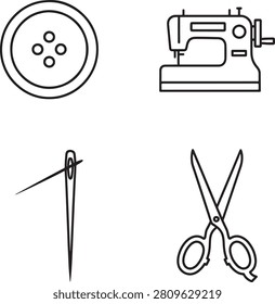 Sewing notions and tools icons illustration in simple line art style