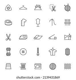 iconos vectoriales de contorno de costura aislados en fondo blanco. iconos de línea de costura para diseño web y ui, aplicaciones móviles, polígrafía impresa y publicidad promocional