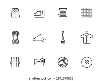 sewing outline vector icons isolated on white background. sewing line icons for web and ui design, mobile apps, print polygraphy and promo advertising business