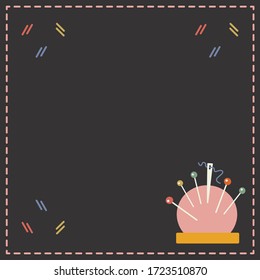 Sewing page vector with place for your text. Stitches and needle bed decoration. Design for social networks posts, scrapbooking, sew shops, card, sale coupons.