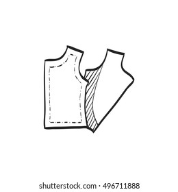 Sewing pattern icon in doodle sketch lines. Fashion tailor dressmaker industry