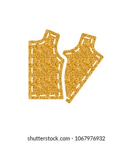 Sewing pattern icon in gold glitter texture. Sparkle luxury style vector illustration.