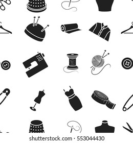 Sewing pattern icons in black style. Big collection of atelie vector symbol stock illustration