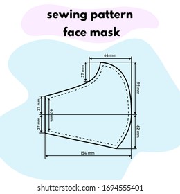 Sewing pattern of a medical face mask.Sew a mask with your own hands.Protection from coronavirus.Vector illustration.