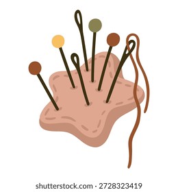 Coser Alfiletero con Agujas. Herramienta de costura. Vector.