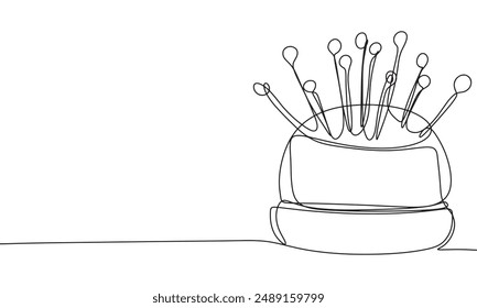 Sewing pincushion one line continuous. Line art sewing pincushion. Hand drawn vector art.