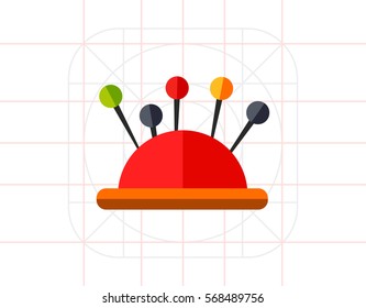 Sewing Pins in Pin Cushion Icon