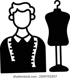 Sewing professional or window dressers with dress form concept,  alteration specialist vector icon design, Bespoke tailoring symbol, Made-to-measure clothing sign,Sew and Tailor materials illustration