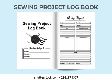 Sewing project journal interior. Needlework information checker and task tracker template. Interior of a notebook. Sewing business information and customer review notebook interior.