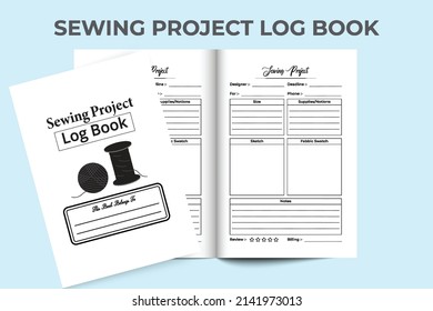 Sewing project logbook interior. Sewing store information and order notebook template. Interior of a journal. Needlework measurement tracker and customer review logbook interior.