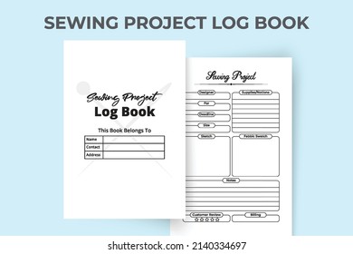 Sewing project notebook. Cloth making and design planner journal template. Fashion designer daily business planner and project measurement tracker notebook interior. Interior of a logbook.