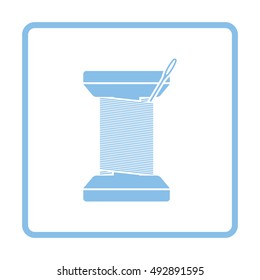 Sewing reel with thread icon. Blue frame design. Vector illustration.