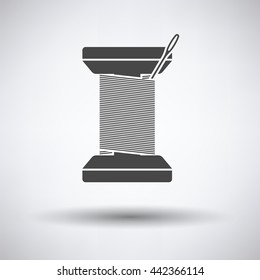 Sewing reel with thread icon on gray background, round shadow. Vector illustration.