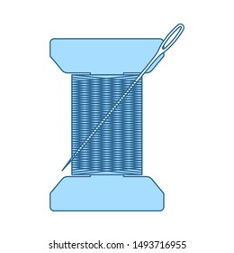 Nährolle mit Thread-Symbol. Einfach mit dem Design der blauen Füllung übereinstimmen. Vektorgrafik.