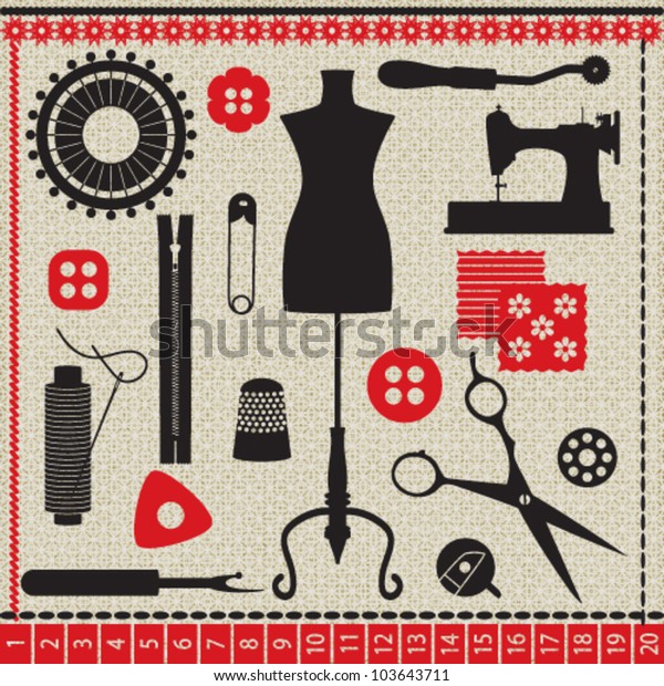 Sewing Related Elements On White Textured Stock Vector (Royalty Free ...