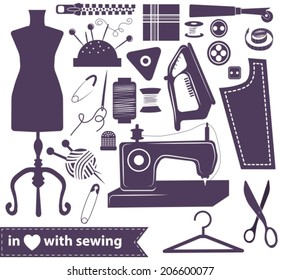 Sewing related elements over white, sewing icon collection, VECTOR