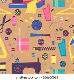 Sewing related elements, Seamless color pattern, craft illustration, VECTOR