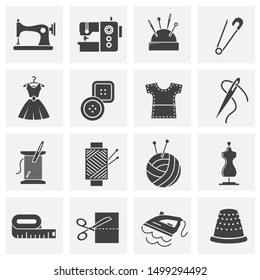 Sewing related icons on background for graphic and web design. Simple illustration. Internet concept symbol for website button or mobile app.