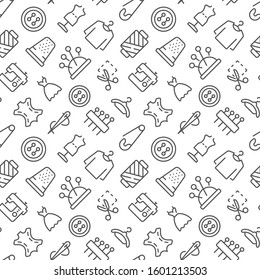 Sewing related seamless pattern with outline icons