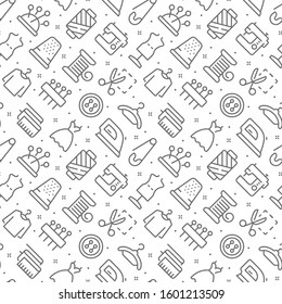 Sewing related seamless pattern with outline icons