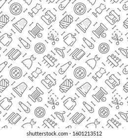 Sewing related seamless pattern with outline icons