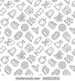 Sewing related seamless pattern with outline icons