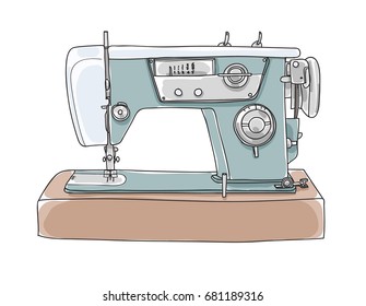 Sewing  Retro Machine cute vintage hand drawn vector  art illustration