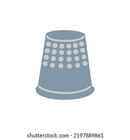 Sewing retro thimble, simple icon. Metallic element for tailor, seamstress and needlework. Hand drawn color vector illustration isolated on white background. Modern flat cartoon style.