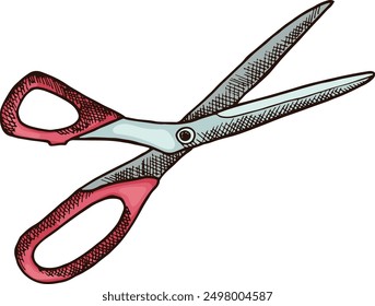 Sewing scissors color drawing. Cutting tool icon