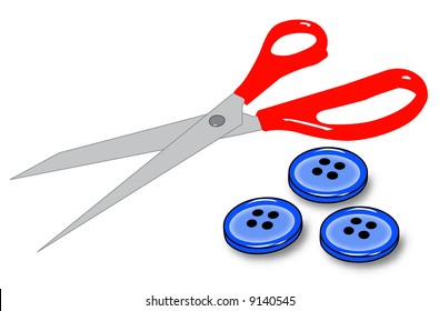 sewing scissors with four hole buttons - vector
