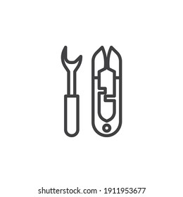 Sewing scissors line icon. linear style sign for mobile concept and web design. Dressmaking scissors outline vector icon. Symbol, logo illustration. Vector graphics