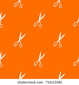 Sewing scissors pattern repeat seamless in orange color for any design. Vector geometric illustration
