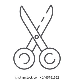 Sewing scissors thin line icon, tool and sew, tailors equipment sign, vector graphics, a linear pattern on a white background, eps 10.