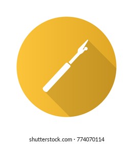 Sewing seam ripper flat design long shadow glyph icon. Stitch unpicking tool. Vector silhouette illustration