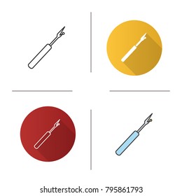 Sewing seam ripper icon. Flat design, linear and color styles. Stitch unpicking tool. Isolated vector illustrations