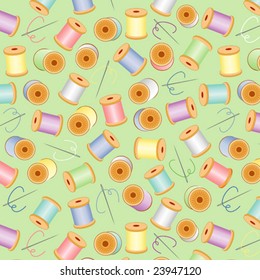 Sewing seamless background: Needles, Threads, pastels, for fashion, tailoring, quilts, needlework, textile arts, crafts, DIY hobbies. EPS8 includes pattern swatch that will seamlessly fill any shape.